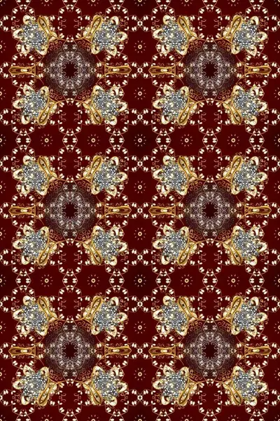 Kahverengi, kırmızı ve bej renklerde altın desenli altın elementler. Raster geleneksel oryantasyon süsü. Kusursuz klasik altın desen.