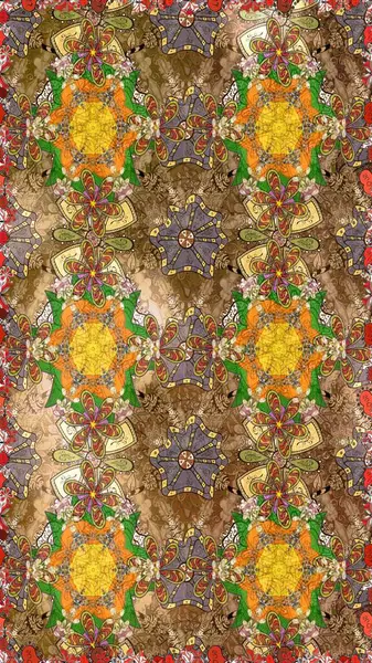 Çiçek desenli eskiz, darbeler, sıçramalar, yaz çiçekleri. Raster illüstrasyonu. Kahverengi renkte çiçekler.