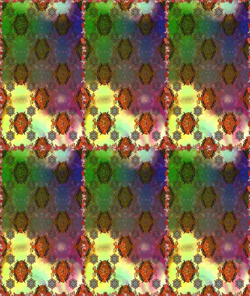 Tekstil için dikişsiz suluboya desen. Şirin çiçekleri, desenleri ve yeşil renkleri olan renksiz bir desen. El çizimi çiçek pürüzsüz desen (taş)).