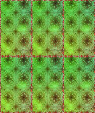 Yeşil ve kahverengi el çizimi desen. Raster deseni. Sanat, esinlenerek ve kahverengiye benzer çiçekler bırakır. Karalama çiçekleri kusursuz desen.