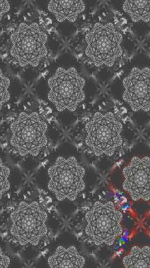 Çiçek desenli çizim. Raster illüstrasyonu. Asya tekstil tarzında. Gri renkli çiçekler. Raster illüstrasyonu.