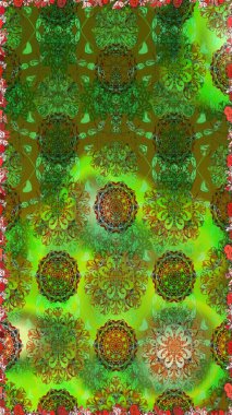 Raster illüstrasyonunda kusursuz çiçek deseni. Suluboya tarzında yeşil renkte çiçekler.