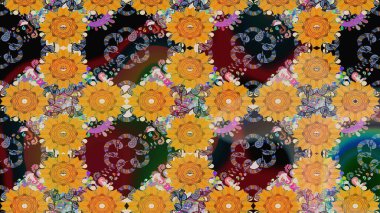 Çiçek desenli eskiz, yaz çiçekleri. Sarı renkli çiçekler. Düz Çiçek Elementleri Tasarımı. Renkli Bahar Teması çizim şablonu.