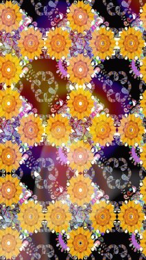 Raster düz çiçek çizim deseni. Hediye ambalaj kağıdı, tebrik kartları, posterler ve pankart tasarımı. Sarı renkte çiçekler.