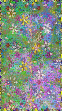 Çiçeklerle suluboya desenli çiçek deseni. Raster illüstrasyonu. Yeşil ve nötr renklerde güzel tekstil.