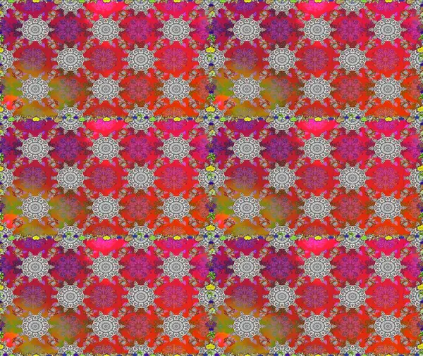 Raster illüstrasyonu. Kırmızı ve gri renkte yaprakları olan yabani çiçekler. Kusursuz bir arka plan modeli. Suluboya, elle çizilmiş.