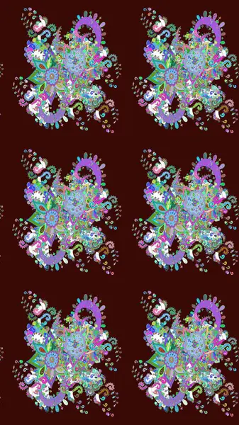 Süslü kumaş deseni. Düz Çiçek Elementleri Tasarımı. Raster illüstrasyonundaki çiçek desenli çizim. Renkli Bahar Teması çizim şablonu.