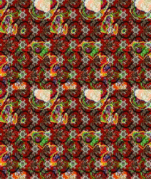 Raster illüstrasyonu. Çiçek süslemeli çizim deseni. Kırmızı renkte çiçekler.