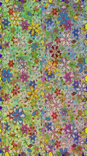 Bir sürü nötr ve yeşil soyut çiçekli tropik, pürüzsüz desen. Küçük çiçekteki sevimli çiçek deseni. Varicoloneutral ve yeşil raster pürüzsüz çizim.