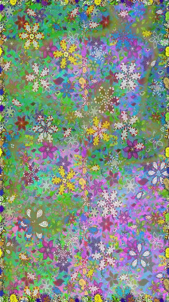 Çiçeklerle suluboya desenli çiçek deseni. Raster illüstrasyonu. Yeşil ve nötr renklerde güzel tekstil.