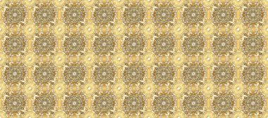 Raster illüstrasyonu. Bej, sarı ve nötr renklerde altın. Doğum günü kartı, davetiye ya da afiş için iyidir. Dekoratif simetri arabesk. Kusursuz ortaçağ çiçek desenleri..