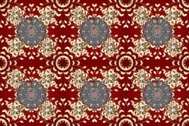 Çizgi sanatı tasarım şablonu için kusursuz sınır. Davetiyeler, kartlar, web sayfası için Raster illüstrasyon. Altın desenli çiçek dekoru. Doğu tarzı element. Kırmızı, bej ve gri renklerde altın element.