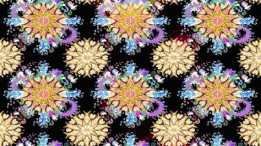 Siyah ve bej renkli çiçekler. Raster illüstrasyonu. Asya tekstil tarzında. Raster illüstrasyonu. Kusursuz çiçek deseni.