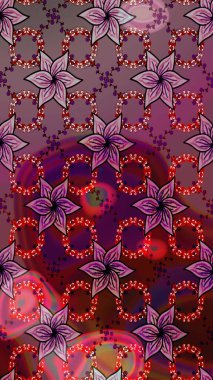 Asya tekstil tarzında. Raster illüstrasyonu. Mor ve kahverengi renkte çiçekler. Kusursuz çiçek deseni. Raster illüstrasyonu.