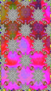 Şirin çiçek elementleri. Düz Çiçek Elementleri Tasarımı. Renkli Bahar Temalı Kusursuz Arkaplan. Raster illüstrasyonu. Kusursuz desenli. Moda desenli..