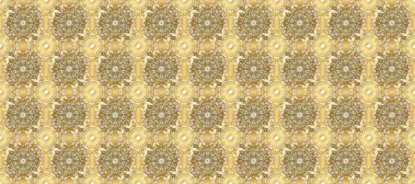 Raster illüstrasyonu. Bej, sarı ve nötr renklerde altın. Doğum günü kartı, davetiye ya da afiş için iyidir. Dekoratif simetri arabesk. Kusursuz ortaçağ çiçek desenleri..