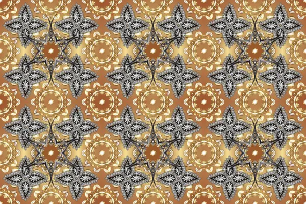Kusursuz altın desen. Çiçek desenli altın metal. Altın elementli bej, gri ve kahverengi renkler. Raster altın çiçek süsü brokar kumaş ve cam desenli..
