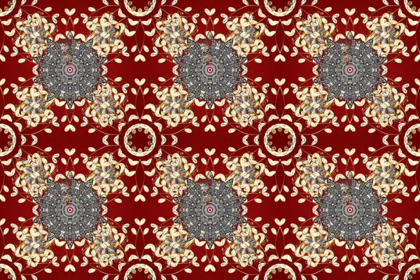 Çizgi sanatı tasarım şablonu için kusursuz sınır. Davetiyeler, kartlar, web sayfası için Raster illüstrasyon. Altın desenli çiçek dekoru. Doğu tarzı element. Kırmızı, bej ve gri renklerde altın element.