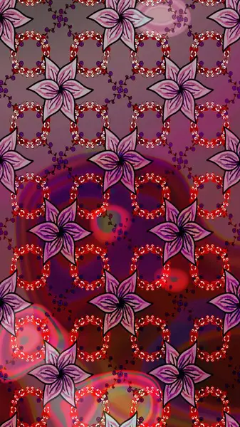 Asya tekstil tarzında. Raster illüstrasyonu. Mor ve kahverengi renkte çiçekler. Kusursuz çiçek deseni. Raster illüstrasyonu.