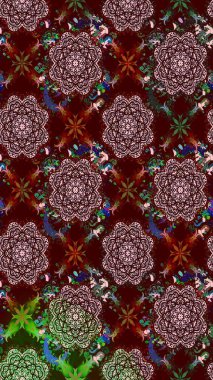 Klasik çiçekler. El çizimi, soyut ve süslü elementler. Yaz çiçekleri teması. Kahverengi renkli. Suluboya resim taklit Raster illüstrasyonu.