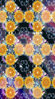 Çiçek desenli eskiz, darbeler, sıçramalar, yaz çiçekleri. Sarı renkli çiçekler. Raster illüstrasyonu.