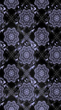 Çiçek desenli çizim. Raster illüstrasyonu. Asya tekstil tarzında. Siyah renkli çiçekler. Raster illüstrasyonu.