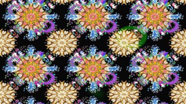 Egzotik çiçekler, botanik, parlak klasik siyah ve bej renkler. Raster illüstrasyonu. Klasik tropikal doğal elementlerin suluboya seti.