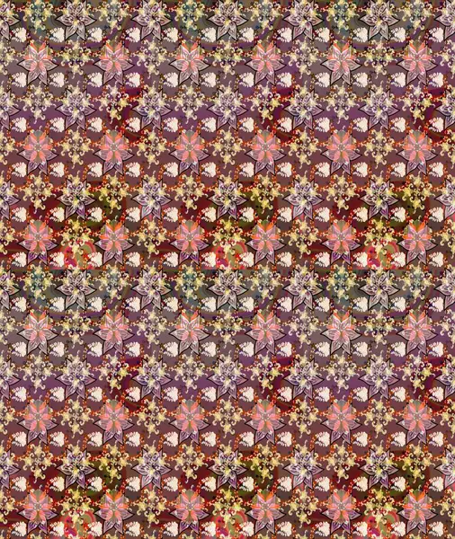 Vadinin çiçekleri kahverengi renklerde. Çiçekler. Soyut etnik raster çizim kalıbı.