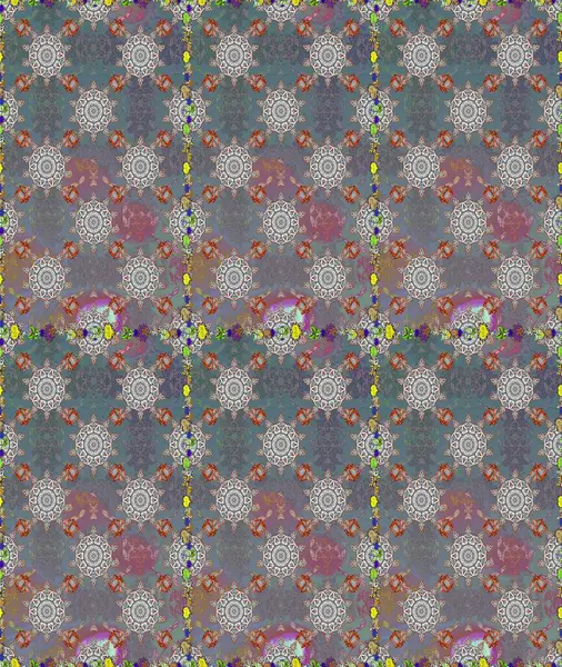 Kusursuz çiçek deseni. Gri ve nötr renklerde Asya tekstil tarzında. Raster illüstrasyonu.