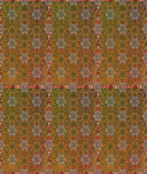 Raster illüstrasyonu. Şirin çiçekli kusursuz desen ve kahverengi ve bej renkli yapraklar, suluboya çiçek deseni, duvar kağıdı, kart veya kumaş için fayanslı.