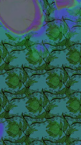 Küçük çiçekte hoş bir çiçek deseni var. Parlak çiçekli yeşil renkler üzerine soyut çizim deseni. Çiçek elementli zarif raster dokusu..