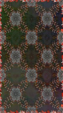 Raster deseni. Bahar çiçekleri dallı desen, gri renkler çiçekli siluet.