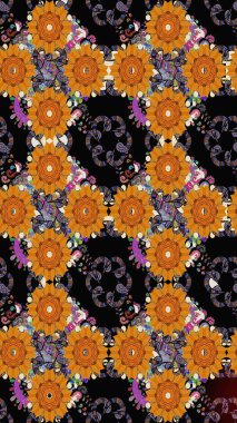 Eskiz klasiği. Raster Şirin kumaş deseni. Renkli Bahar Teması eskiz kalıbı. Düz Çiçek Elementleri Tasarımı.