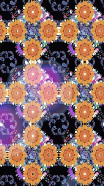 Raster düz çiçek çizim deseni. Hediye ambalaj kağıdı, tebrik kartları, posterler ve pankart tasarımı. Siyah renkte çiçekler.