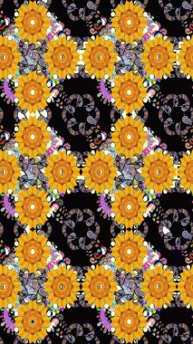 Çiçek desenli raster, sarı çizgi grafik desenli soyut raster arkaplan. Modern stil dokusu.