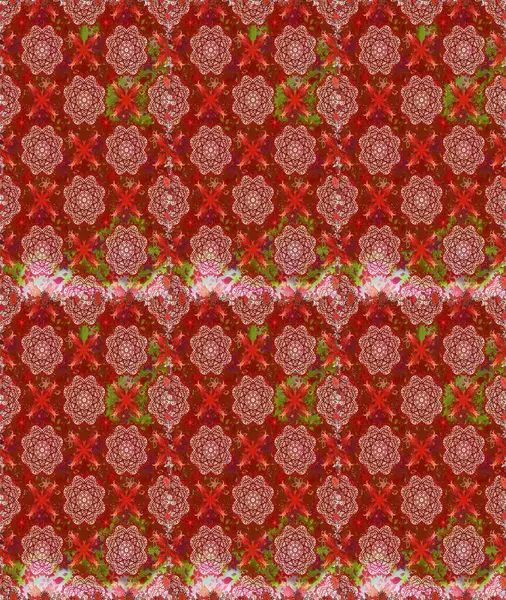 Raster illüstrasyonunda kusursuz çiçek deseni. Düz Çiçek Elementleri Tasarımı. Renkli Bahar Temalı Kusursuz Arkaplan. Kırmızı renkte çiçekler.