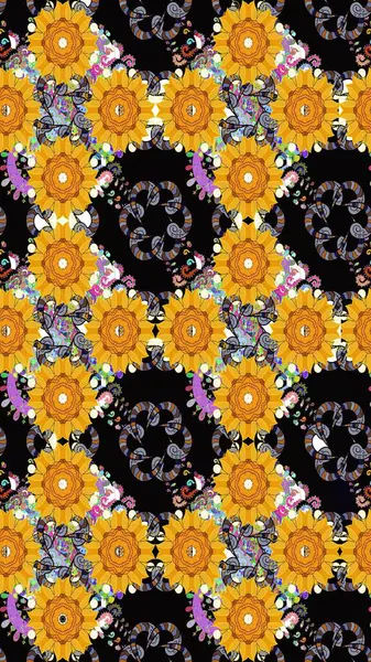 Çiçek desenli raster, sarı çizgi grafik desenli soyut raster arkaplan. Modern stil dokusu.