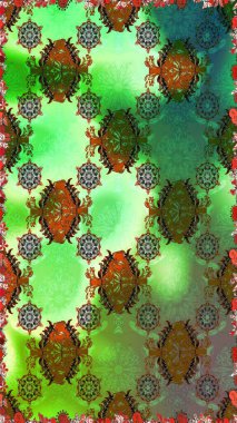 Renkli Bahar Temalı Kusursuz Arkaplan. Yeşil ve kahverengi renkli çiçekler. Raster illüstrasyonunda kusursuz çiçek deseni. Düz Çiçek Elementleri Tasarımı.