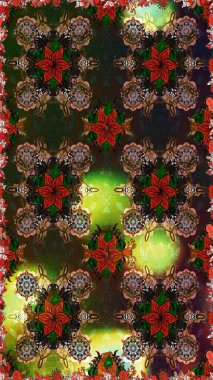 Renkli Bahar Temalı Kusursuz Arkaplan. Raster illüstrasyonu. Çiçekli, suluboya desenli kusursuz çiçek deseni. Düz Çiçek Elementleri Tasarımı. Kahverengi ve gri renkte çiçekler.