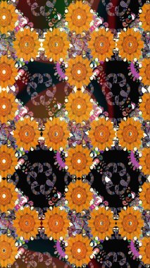 Soyut çiçek çizim kalıbı arka planı. Raster deseni. Raster illüstrasyonu. Turuncu renklerde. Küçük çiçekte sevimli çiçek deseni var..