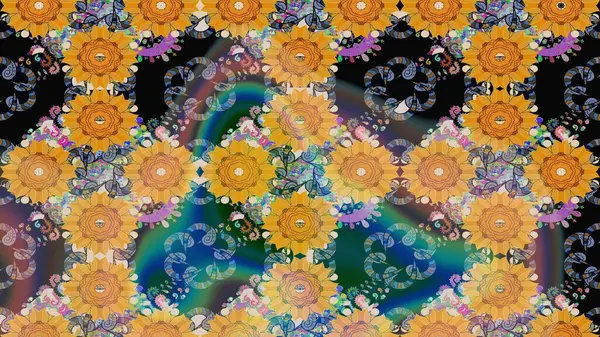 Renkli Bahar Teması eskiz kalıbı. Eskiz klasiği. Raster Şirin kumaş deseni. Düz Çiçek Elementleri Tasarımı.