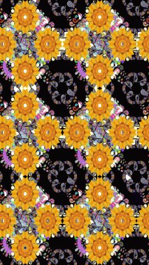 Çiçek desenli raster, sarı çizgi grafik desenli soyut raster arkaplan. Modern stil dokusu.