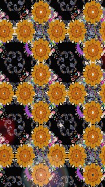 Raster Illustrasyon 'daki Çiçek Deseni' nin son moda çizimi. Güzel kumaş deseni. Renkli Yaz Temalı eskiz kalıbı. Düz Çiçek Elementleri Tasarımı.