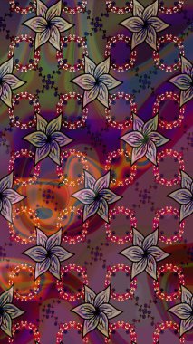 Raster Illustrasyon 'daki Çiçek Deseni' nin son moda çizimi. Düz Çiçek Elementleri Tasarımı. Kahverengi renkli çiçekler. Renkli Yaz Teması çizim şablonu.