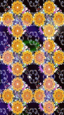 Raster suluboya çiçek deseni, narin çiçekler, sarı çiçekler, tebrik kartı şablonu. Raster Güzel kumaş deseni.