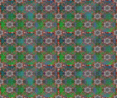 Yeşil ve gri renkli çiçekler. Raster illüstrasyonunda kusursuz çiçek deseni.