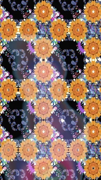 Çiçek deseni. Raster güzel kumaş deseni çiziyor. Renkli Bahar Teması eskiz kalıbı. Düz Çiçek Elementleri Tasarımı.