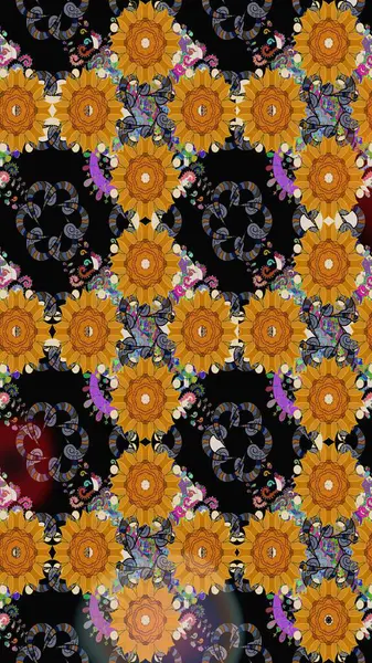 Raster Illustrasyon 'daki Çiçek Deseni' nin son moda çizimi. Güzel kumaş deseni. Renkli Yaz Temalı eskiz kalıbı. Düz Çiçek Elementleri Tasarımı.