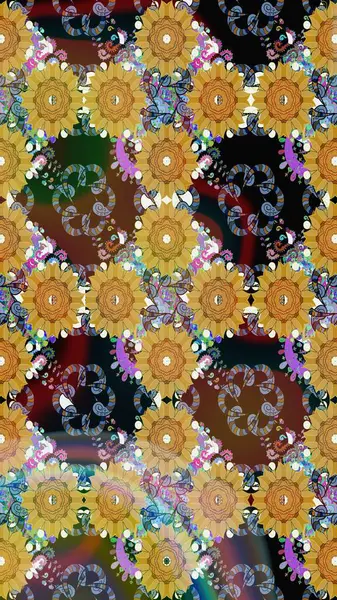 Kahverengi renkte kahverengi papatya deseni. Raster illüstrasyonu. Kahverengi renklerde.