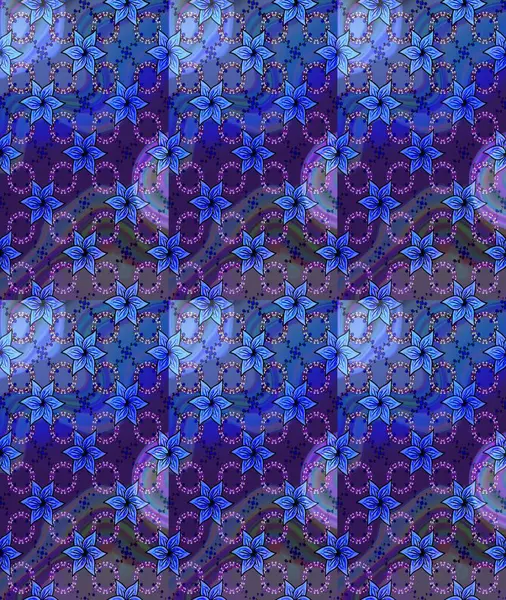 Düz Çiçek Elementleri Tasarımı. Mavi renkli çiçekler. Sevimli çiçek raster deseni. Renkli Yaz Teması çizim şablonu.